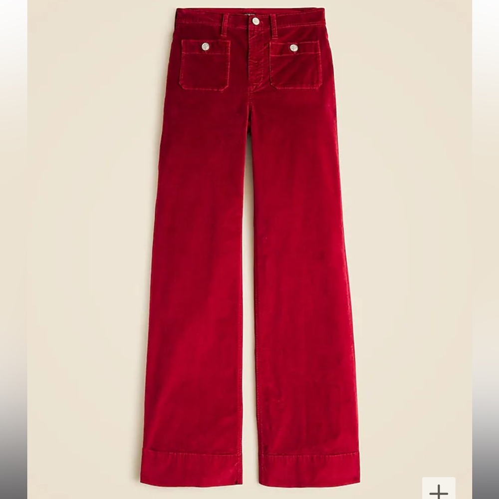 Jcrew burgundy velvet wide leg trouser NWT 25, long